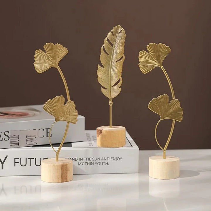 Golden Ginkgo Leaf Feather Metal Model