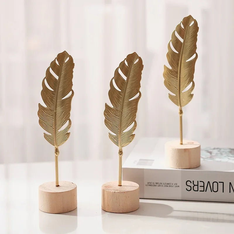 Golden Ginkgo Leaf Feather Metal Model