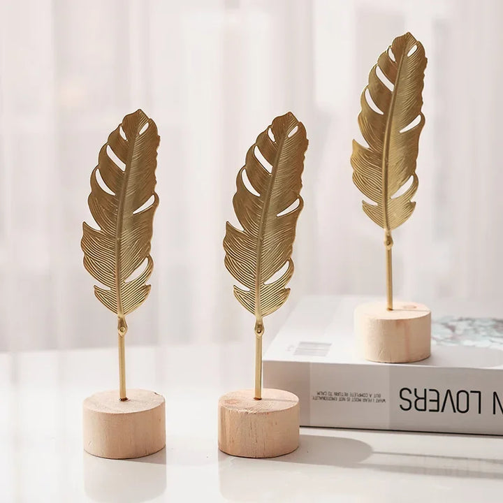 Golden Ginkgo Leaf Feather Metal Model