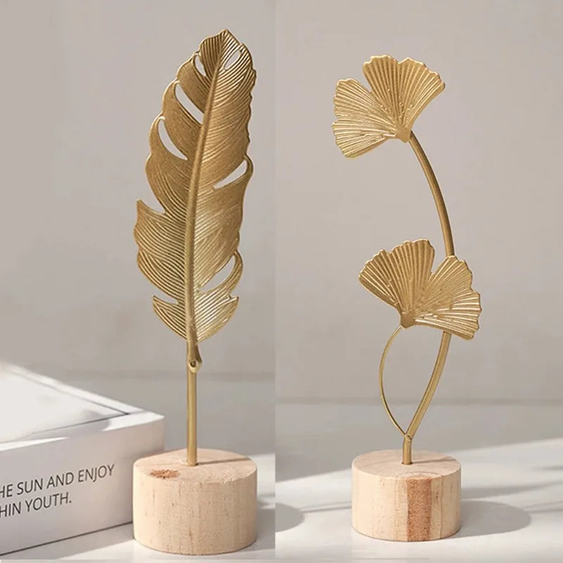 Golden Ginkgo Leaf Feather Metal Model