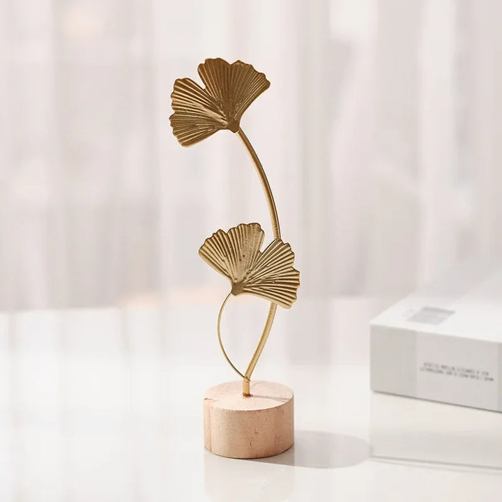 Golden Ginkgo Leaf Feather Metal Model